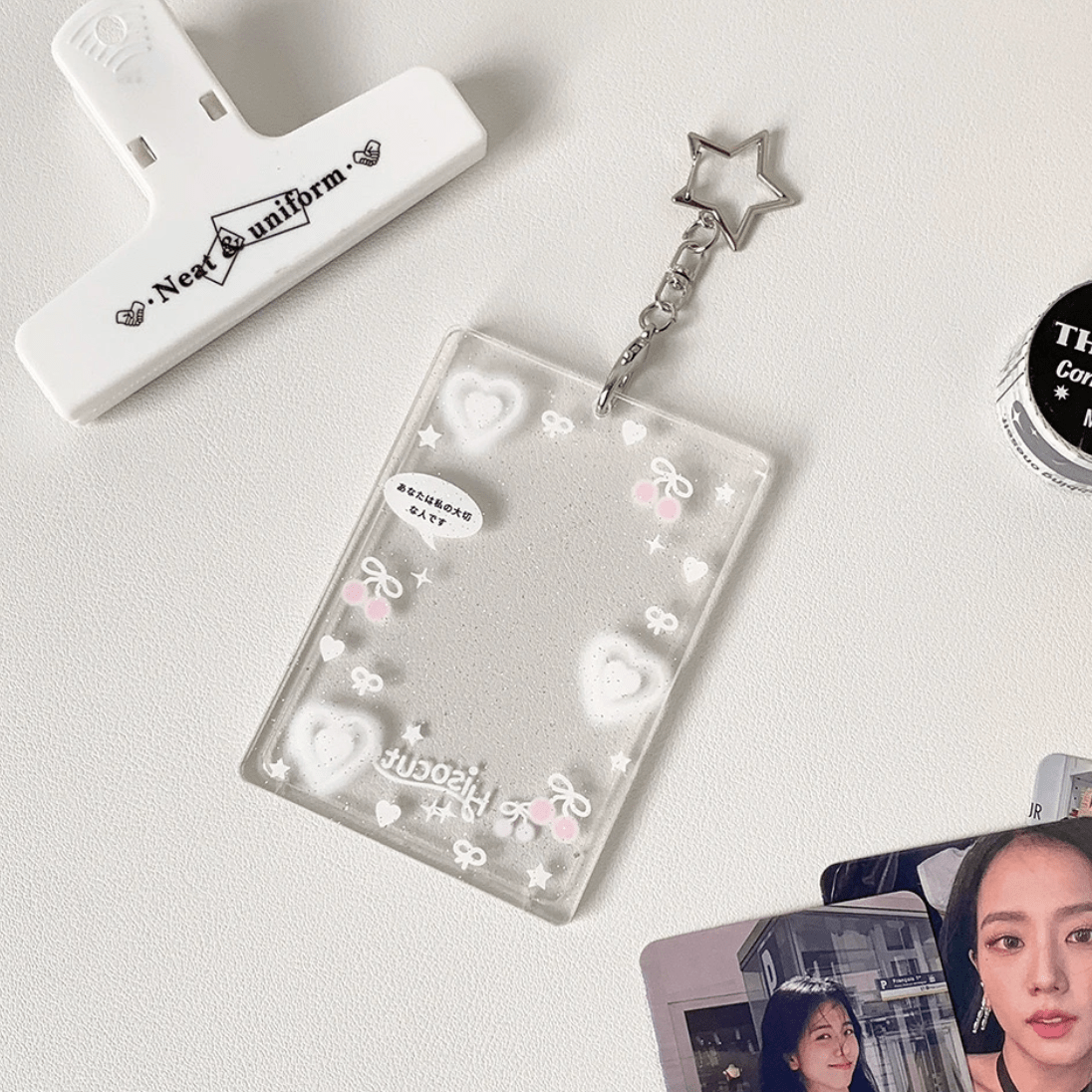 Glitter Star Heart Bow Kpop Keychain Acrylic Photocard Holder - ArtGalleryZen