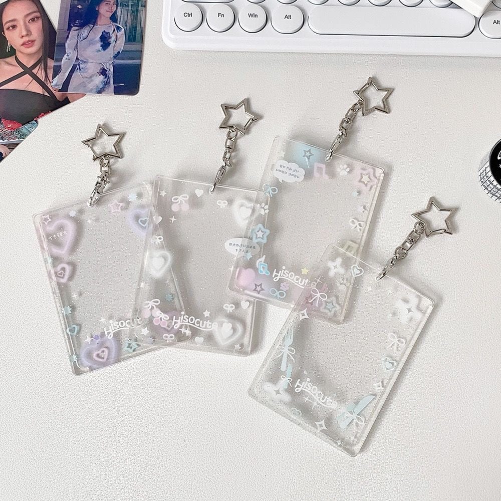 Glitter Star Heart Bow Kpop Keychain Acrylic Photocard Holder - ArtGalleryZen