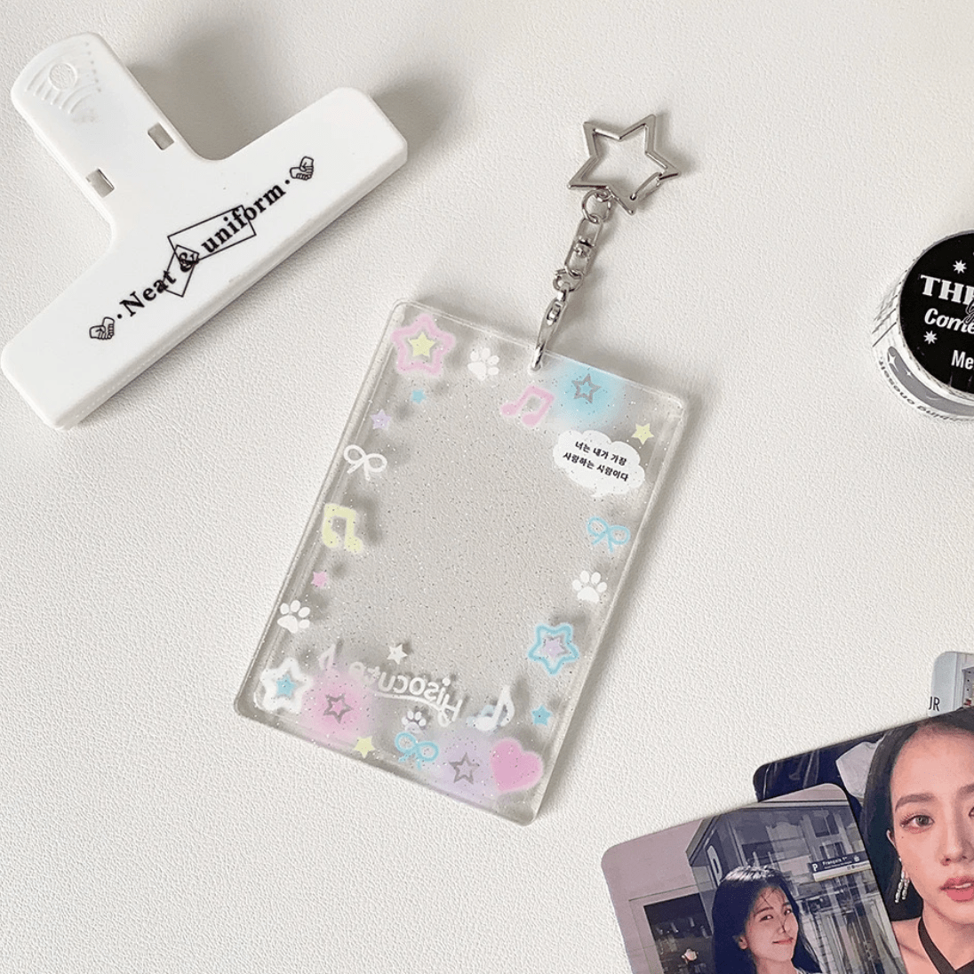 Glitter Star Heart Bow Kpop Keychain Acrylic Photocard Holder - ArtGalleryZen