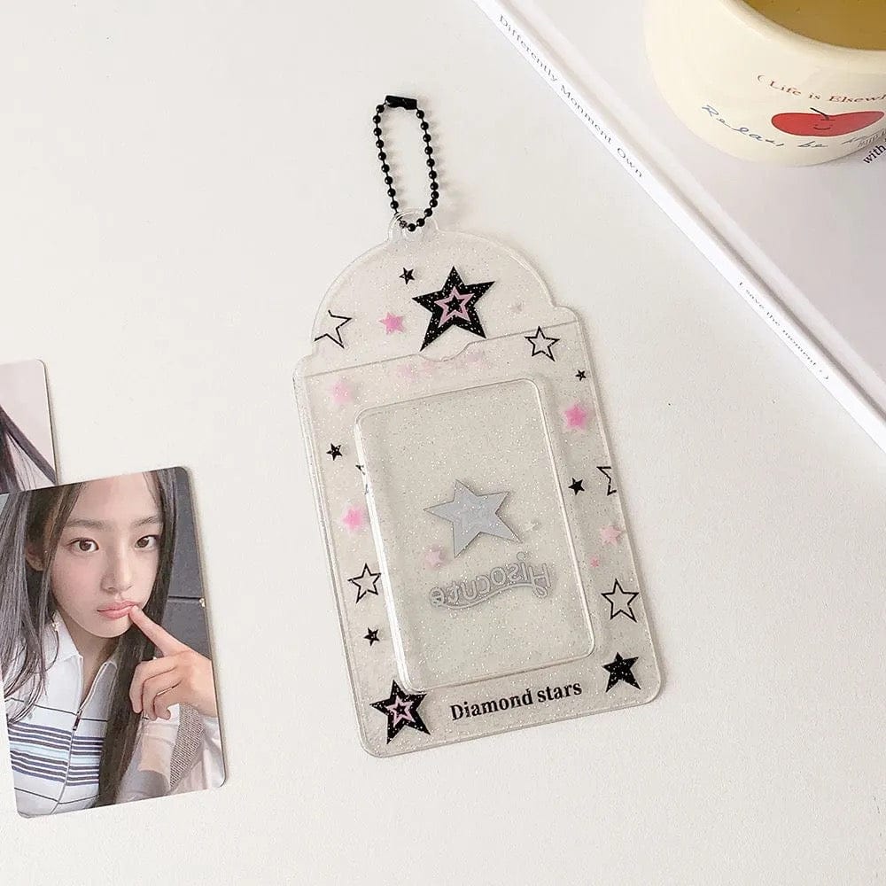 Glitter Strawberry Apple Lucky Clover Star Kpop Keychain Photocard Holder - ArtGalleryZen