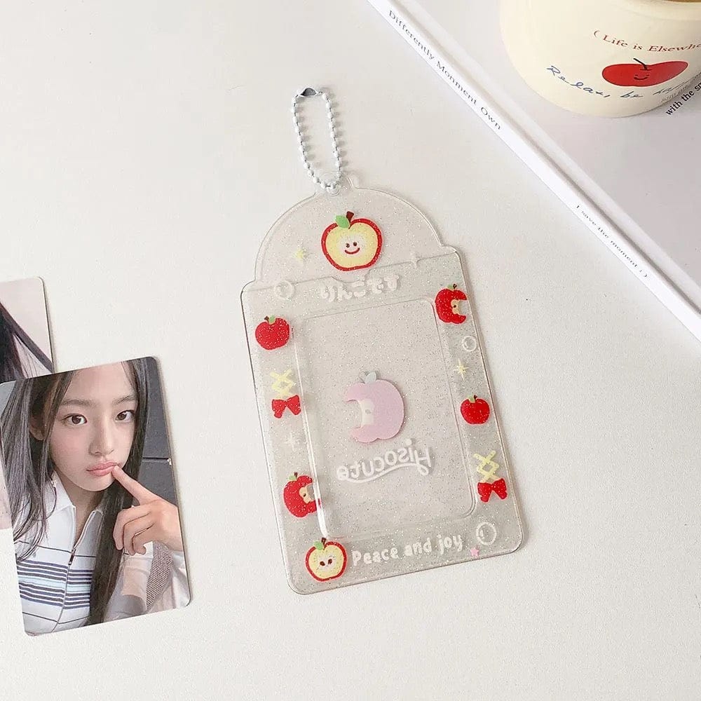 Glitter Strawberry Apple Lucky Clover Star Kpop Keychain Photocard Holder - ArtGalleryZen
