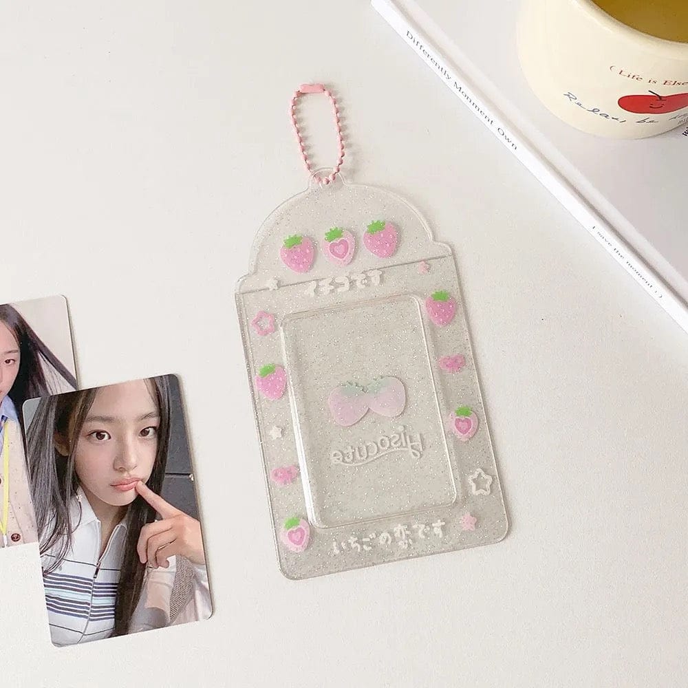 Glitter Strawberry Apple Lucky Clover Star Kpop Keychain Photocard Holder - ArtGalleryZen