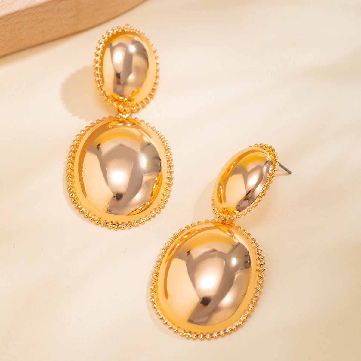 Baroque Gold Silver Plated Oval Dangle Earrings - ArtGalleryZen