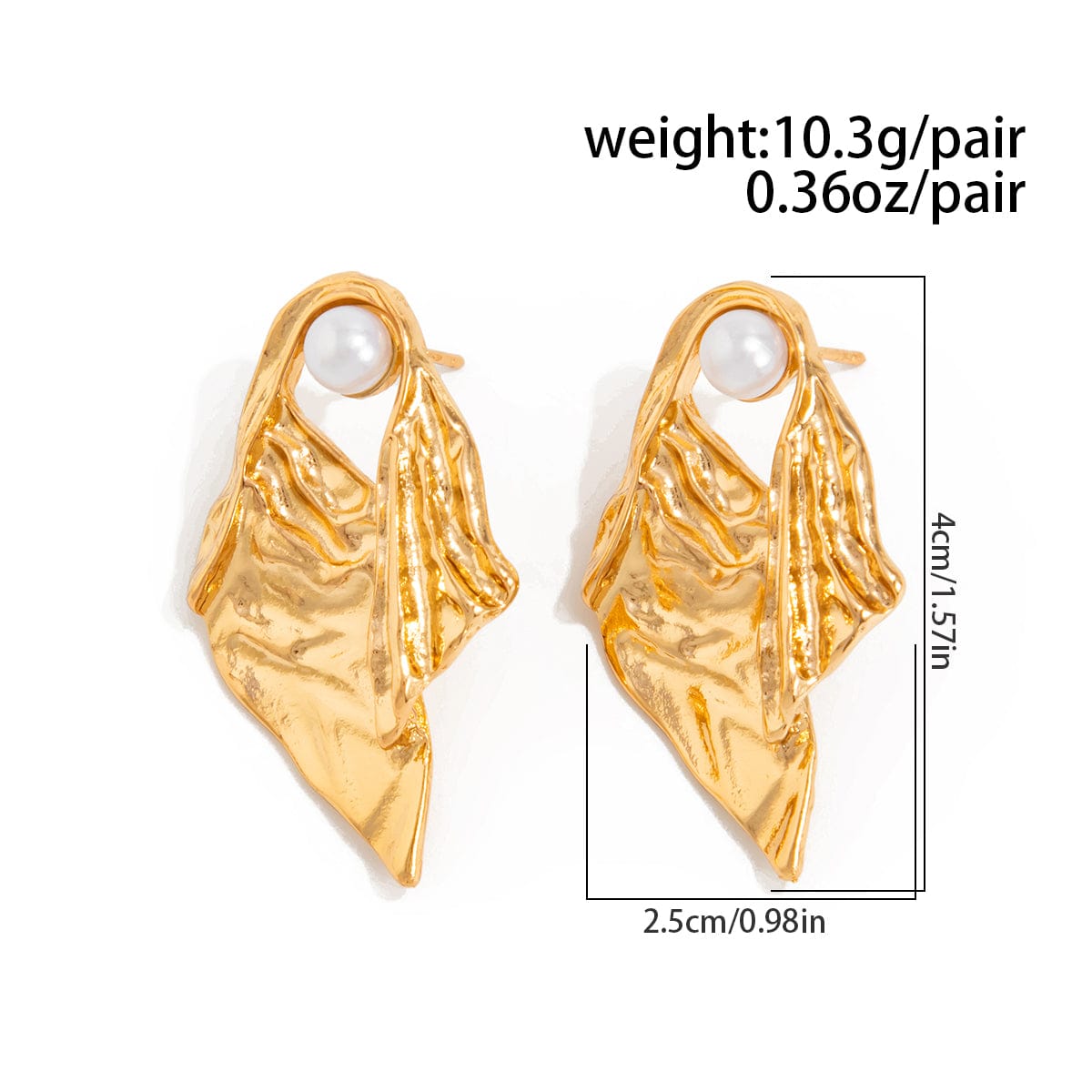 Gold Silver Tone Abstract Pattern Pearl Stud Earrings - ArtGalleryZen