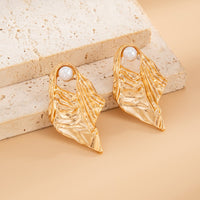 Thumbnail for Gold Silver Tone Abstract Pattern Pearl Stud Earrings - ArtGalleryZen