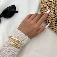 Thumbnail for Gold Silver Tone Hammered Waterdrop Bangle Bracelet - ArtGalleryZen