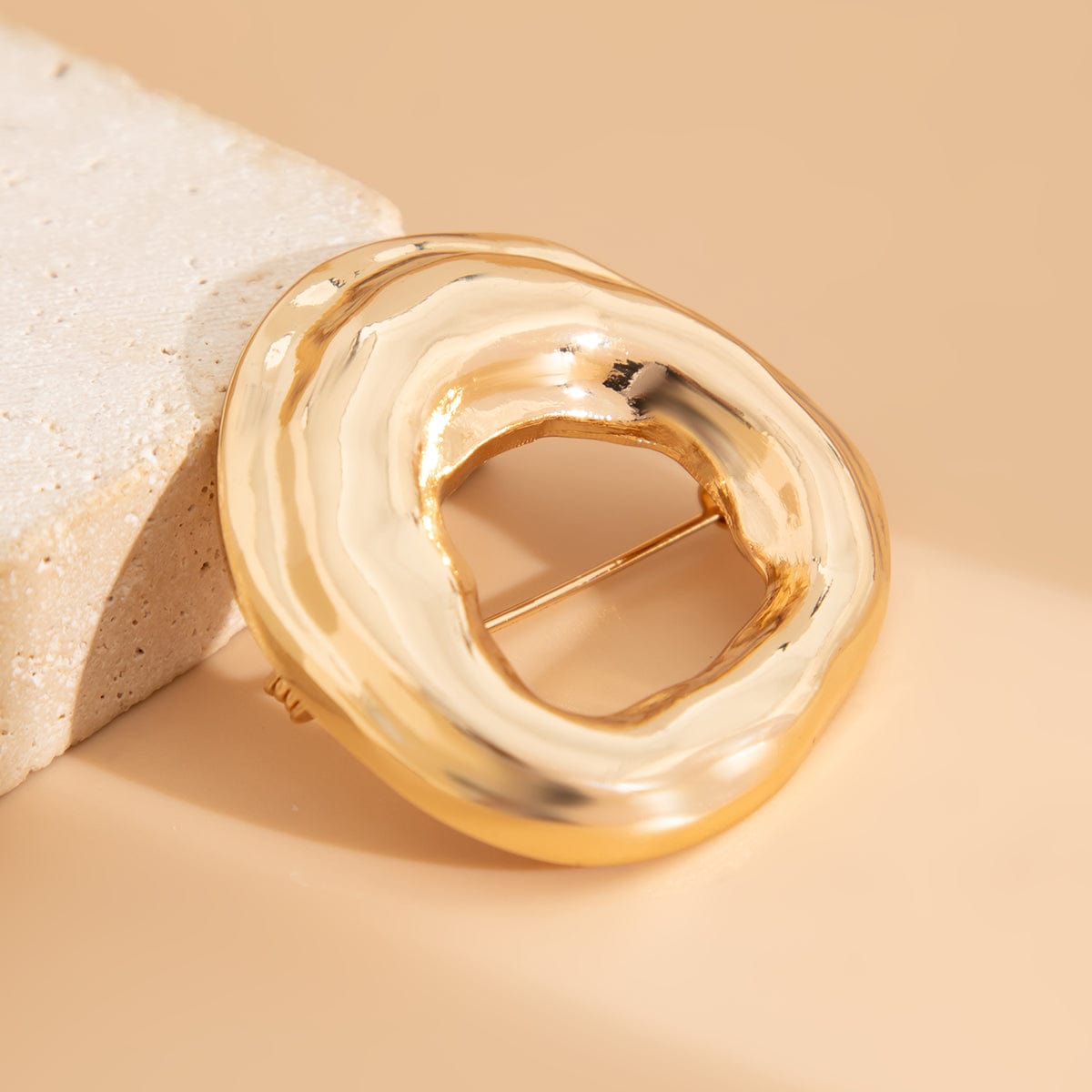 Gold Silver Tone Irregular Hoop Pin Brooch - ArtGalleryZen