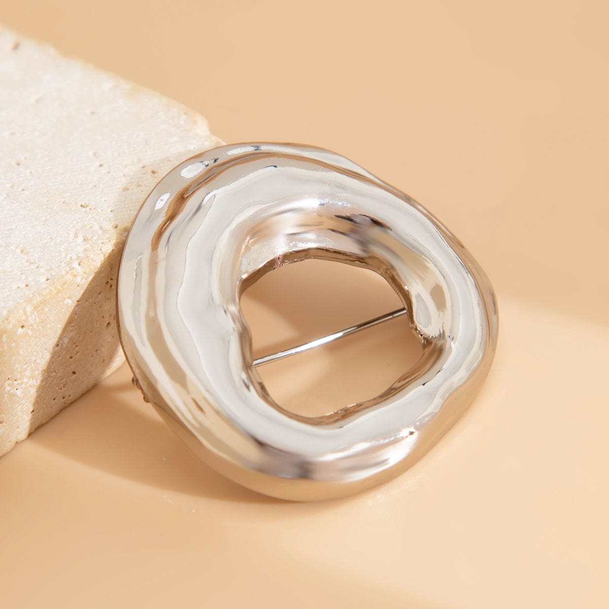 Gold Silver Tone Irregular Hoop Pin Brooch - ArtGalleryZen