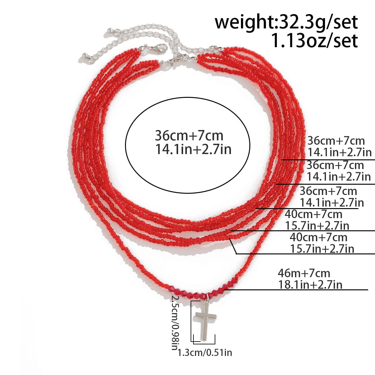 Gothic 2Pcs Crystal Beaded Cross Pendant Necklace Set - ArtGalleryZen