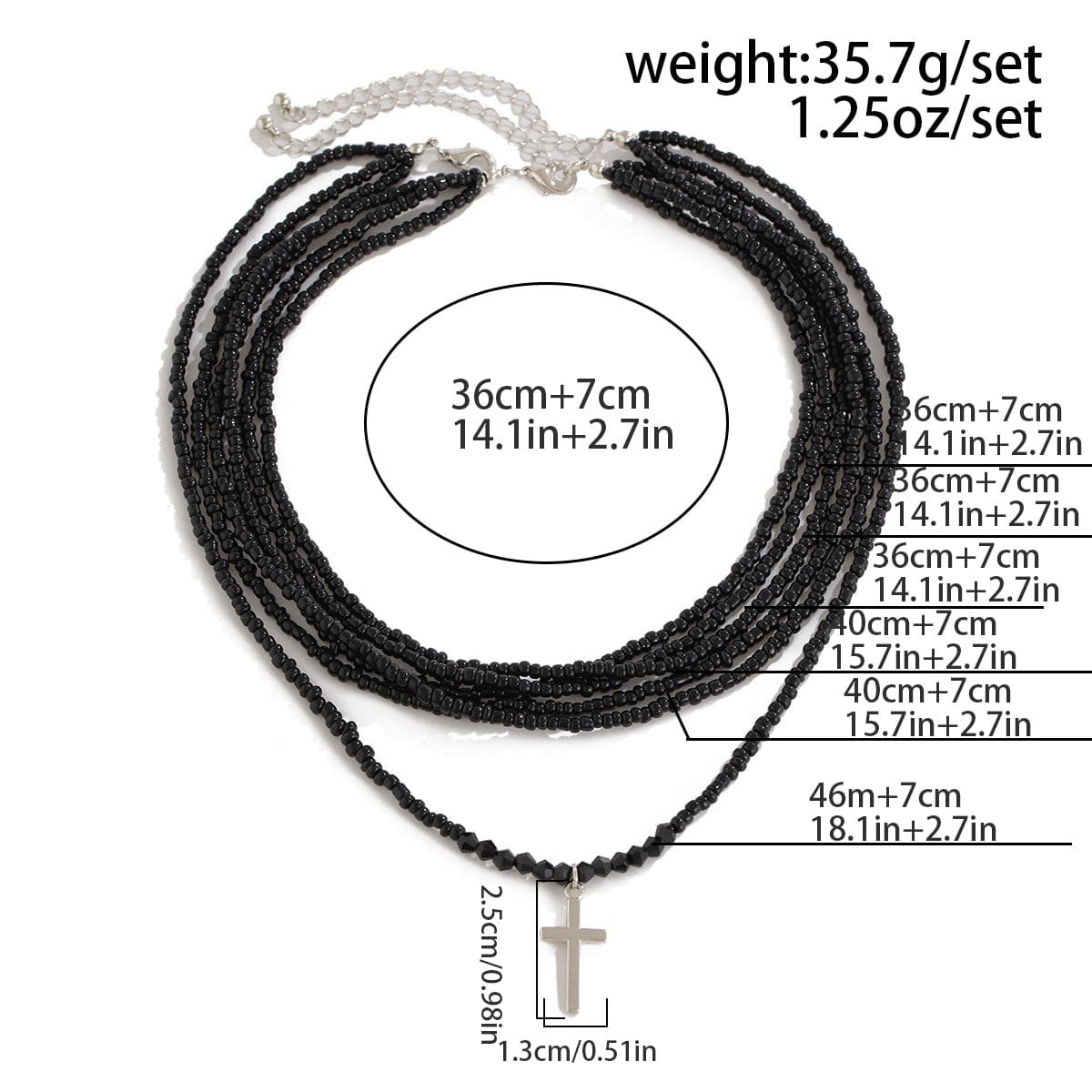Gothic 2Pcs Crystal Beaded Cross Pendant Necklace Set - ArtGalleryZen