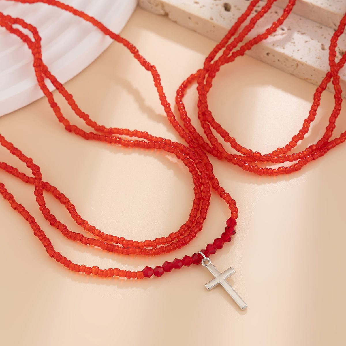 Gothic 2Pcs Crystal Beaded Cross Pendant Necklace Set - ArtGalleryZen