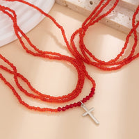 Thumbnail for Gothic 2Pcs Crystal Beaded Cross Pendant Necklace Set - ArtGalleryZen