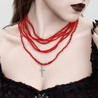 Thumbnail for Gothic 2Pcs Crystal Beaded Cross Pendant Necklace Set - ArtGalleryZen