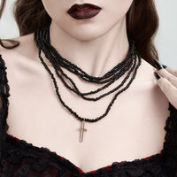 Thumbnail for Gothic 2Pcs Crystal Beaded Cross Pendant Necklace Set