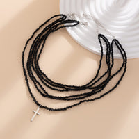 Thumbnail for Gothic 2Pcs Crystal Beaded Cross Pendant Necklace Set