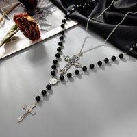 Thumbnail for Gothic 2pcs Floral Cross Pendant Ball Chain Necklace Set - ArtGalleryZen