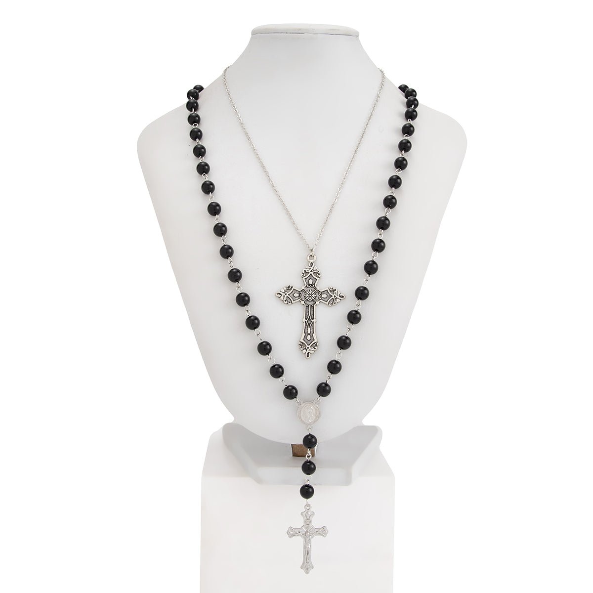Gothic 2pcs Floral Cross Pendant Ball Chain Necklace Set - ArtGalleryZen