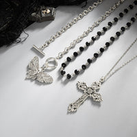 Thumbnail for Gothic 3pcs Cross Skull Butterfly Pendant Crystal Chain Necklace Set - ArtGalleryZen