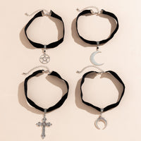 Thumbnail for Gothic 4pcs Moon Cross Round Star Pendant Velvet Choker Necklace Set - ArtGalleryZen