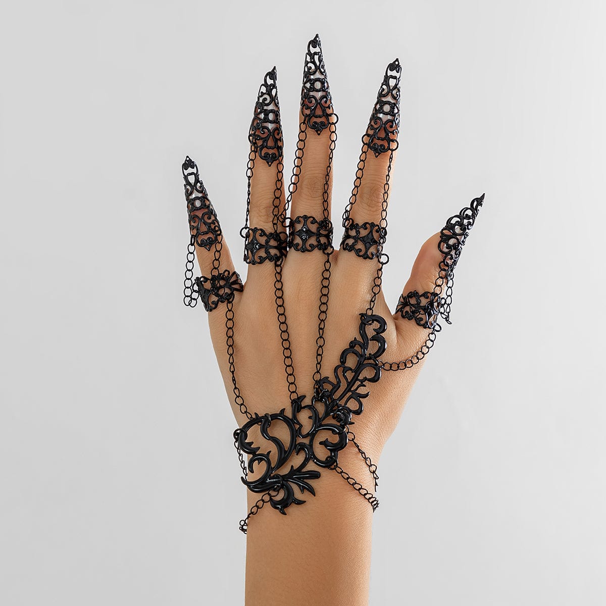 Gothic Abstract Floral Pattern Five Finger Armor Nails Mittens Bracelet