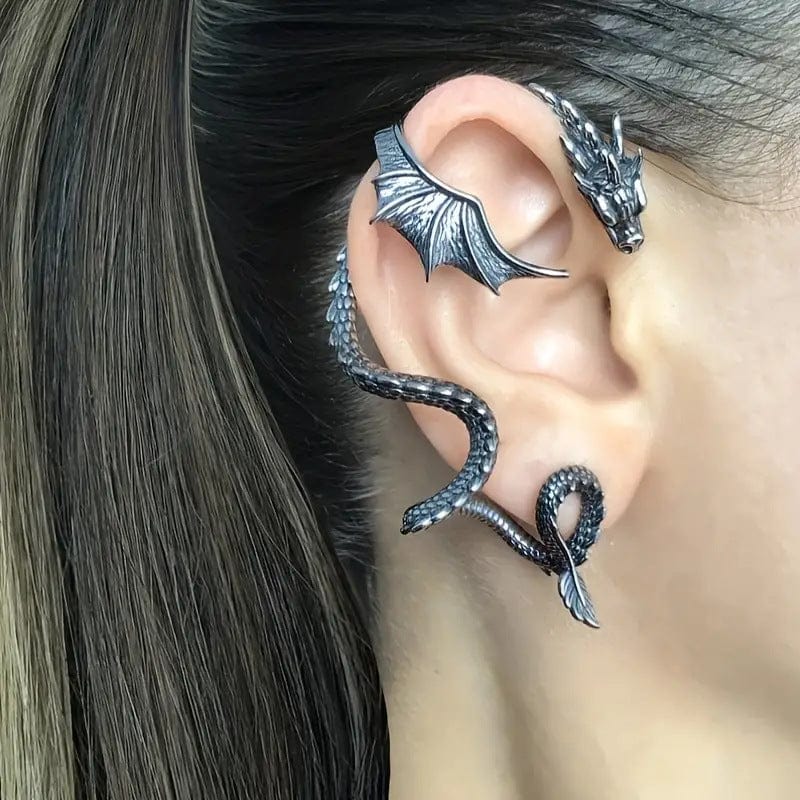 Gothic Antique Dragon Ear Cuff Climber Crawler Wrap Earring - ArtGalleryZen