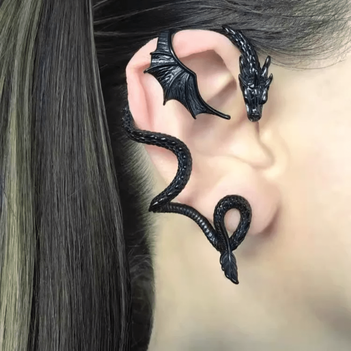 Gothic Antique Dragon Ear Cuff Climber Crawler Wrap Earring - ArtGalleryZen