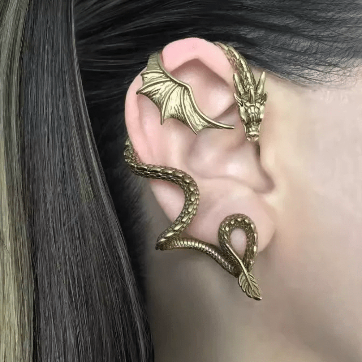Gothic Antique Dragon Ear Cuff Climber Crawler Wrap Earring - ArtGalleryZen