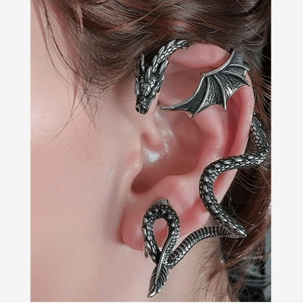 Gothic Antique Dragon Ear Cuff Climber Crawler Wrap Earring - ArtGalleryZen