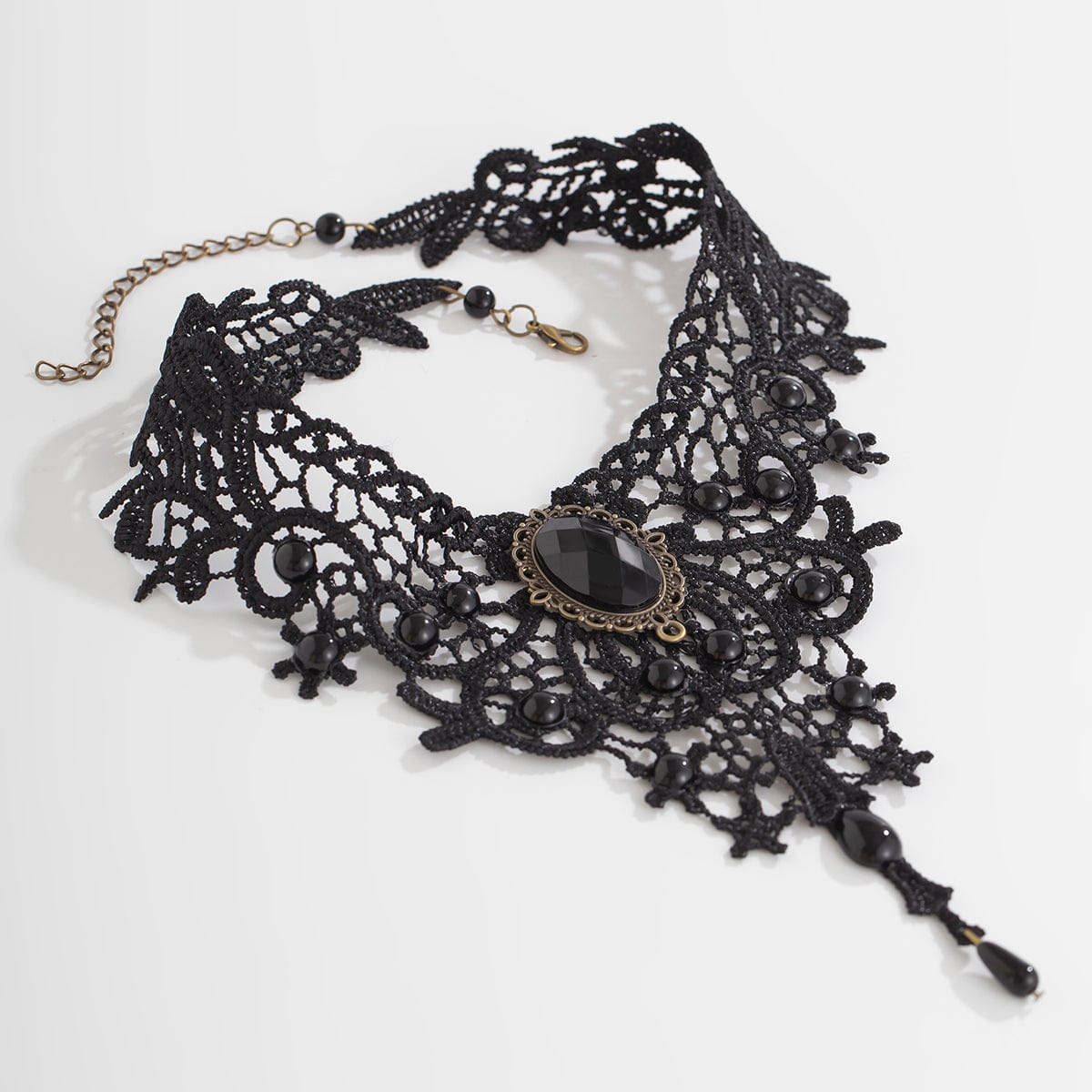 Gothic Baroque Crystal Inlaid Cross Charm Lace Choker Necklace - ArtGalleryZen