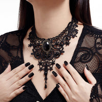 Thumbnail for Gothic Baroque Crystal Inlaid Cross Charm Lace Choker Necklace - ArtGalleryZen