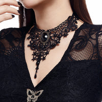 Thumbnail for Gothic Baroque Crystal Inlaid Cross Charm Lace Choker Necklace