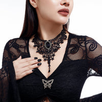 Thumbnail for Gothic Baroque Crystal Inlaid Cross Charm Lace Choker Necklace