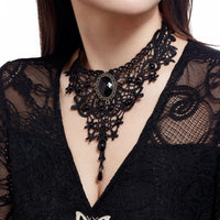 Thumbnail for Gothic Baroque Crystal Inlaid Cross Charm Lace Choker Necklace