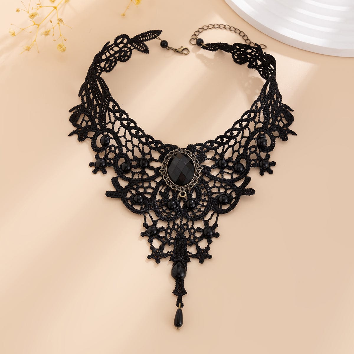 Gothic Baroque Crystal Inlaid Cross Charm Lace Choker Necklace