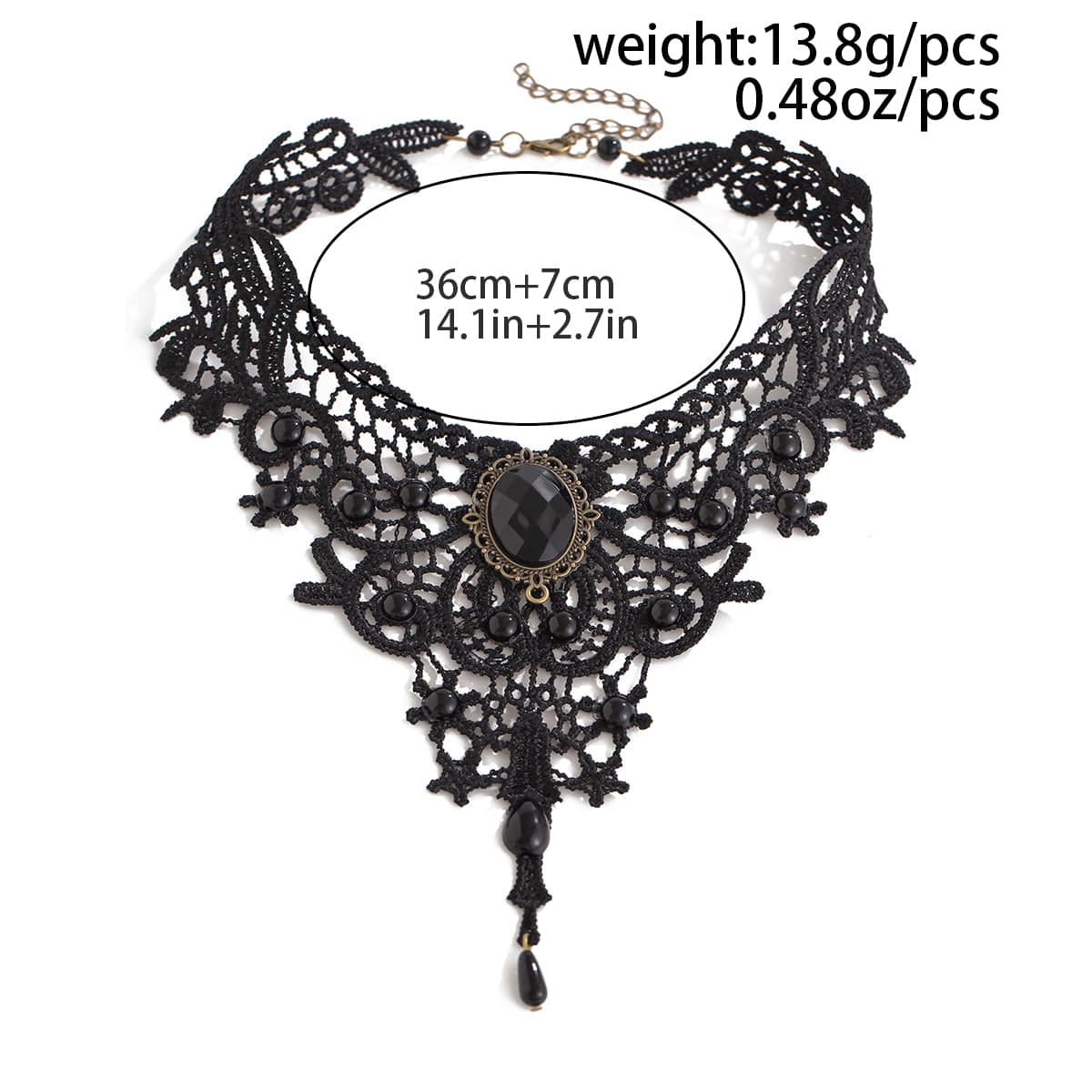 Gothic Baroque Crystal Inlaid Cross Charm Lace Choker Necklace