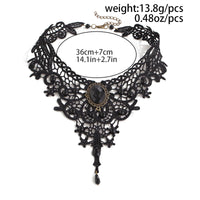 Thumbnail for Gothic Baroque Crystal Inlaid Cross Charm Lace Choker Necklace