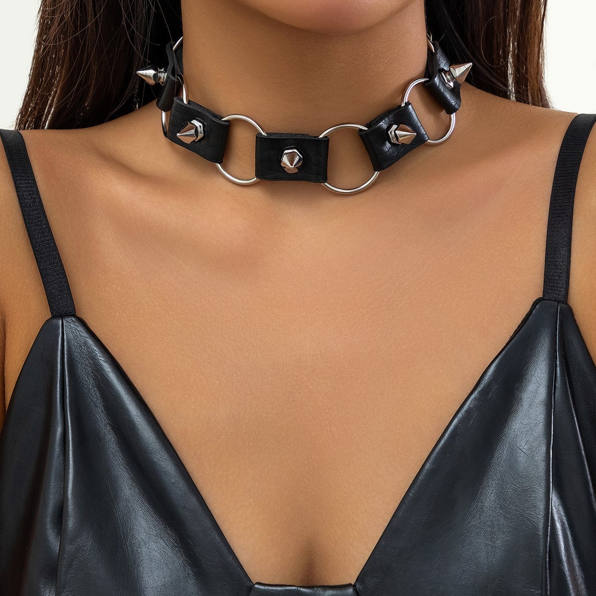 Gothic Black PU Leather Circle Chunky Choker Necklace - ArtGalleryZen