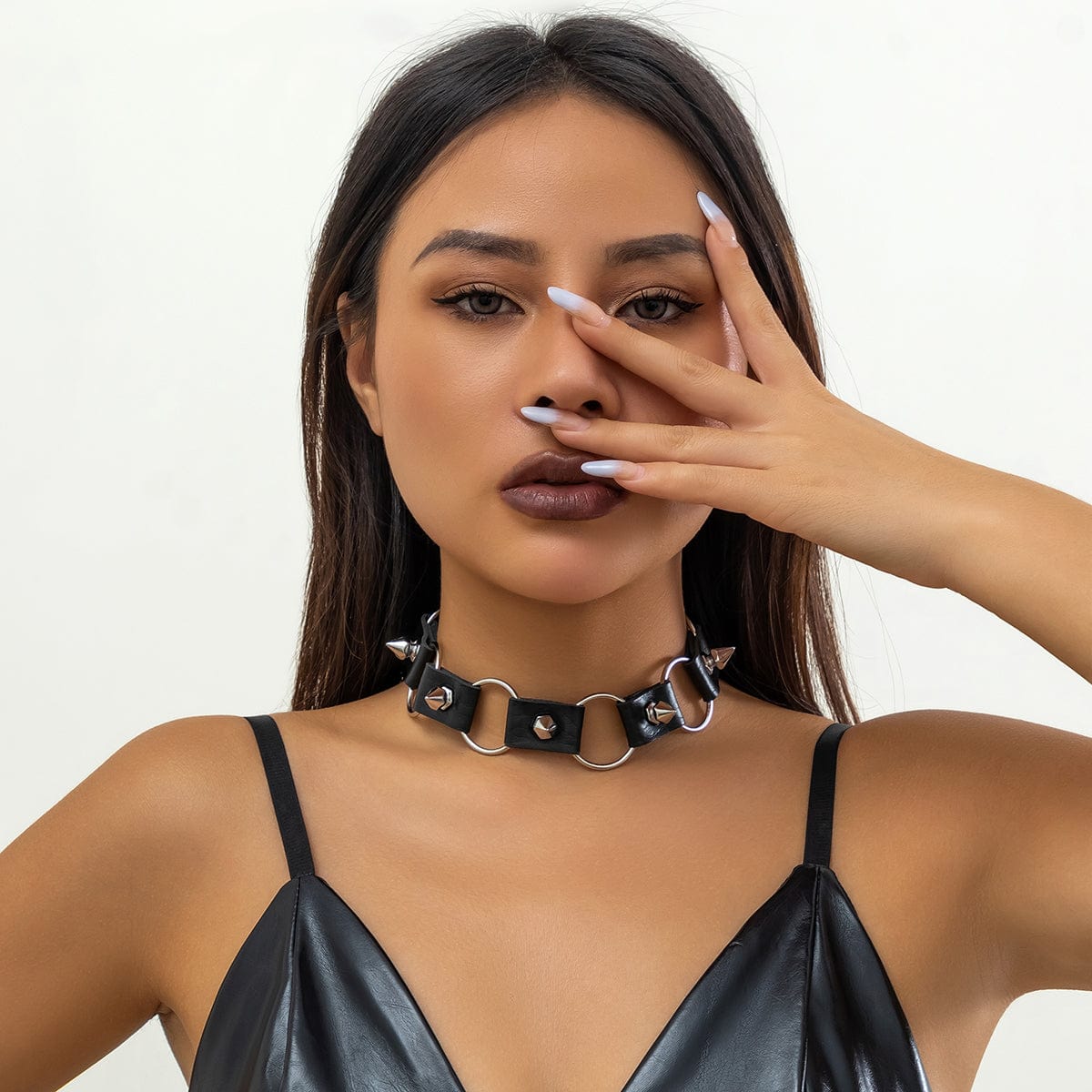 Gothic Black PU Leather Circle Chunky Choker Necklace - ArtGalleryZen