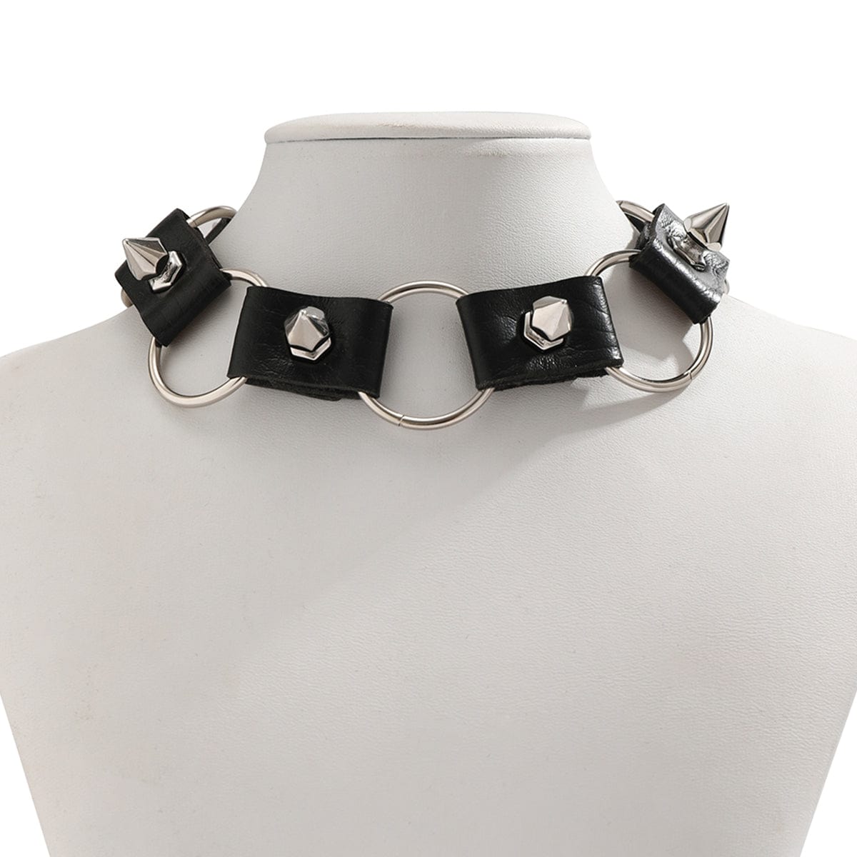 Gothic Black PU Leather Circle Chunky Choker Necklace - ArtGalleryZen