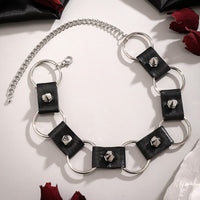 Thumbnail for Gothic Black PU Leather Circle Chunky Choker Necklace - ArtGalleryZen