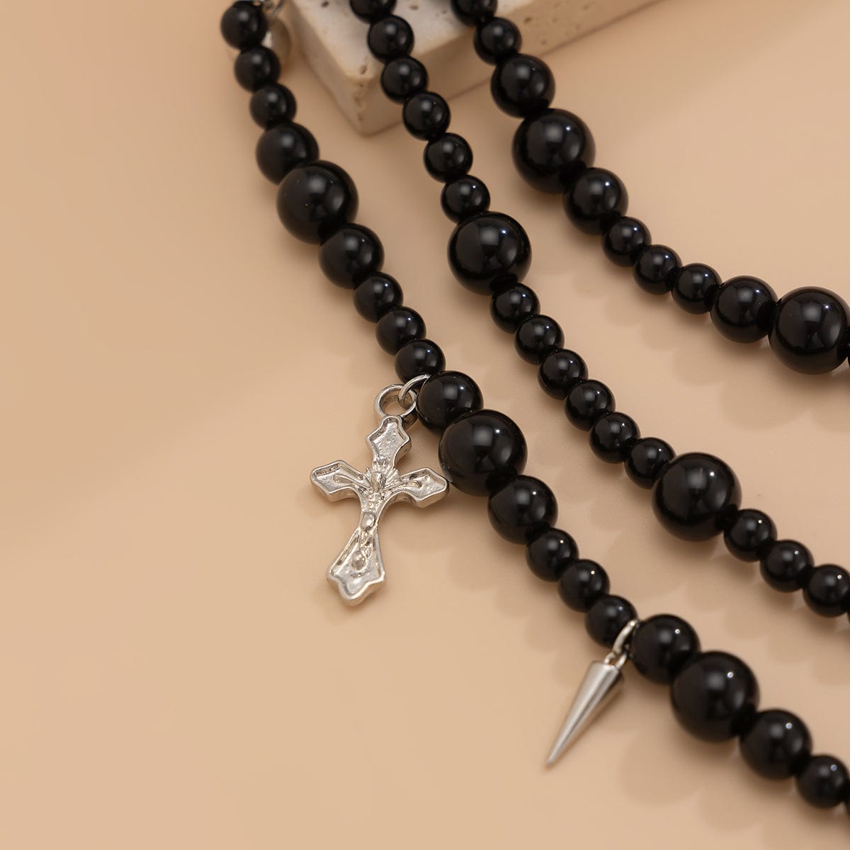 Gothic Cross Ball Charm Acrylic Beaded Necklace