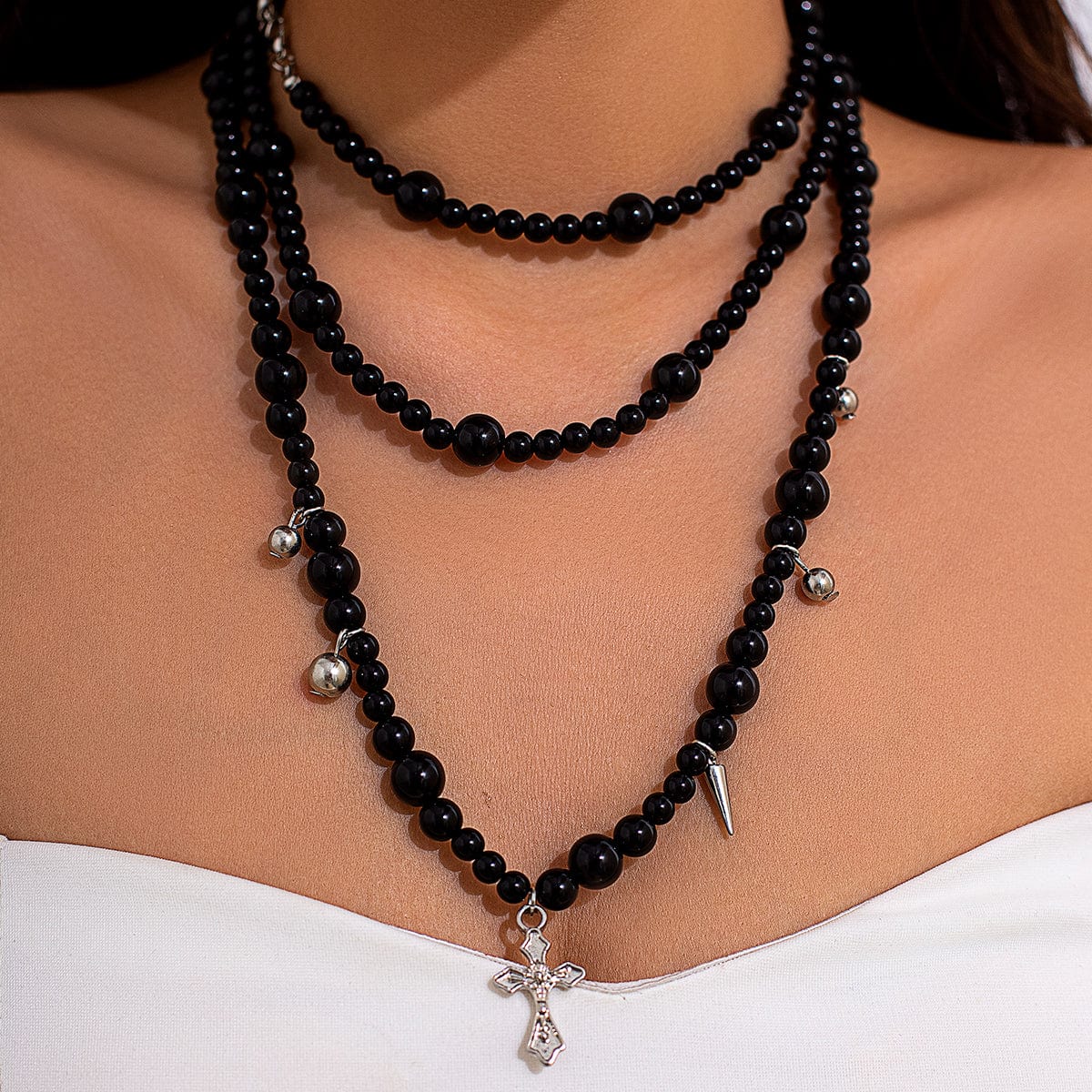 Gothic Cross Ball Charm Acrylic Beaded Necklace