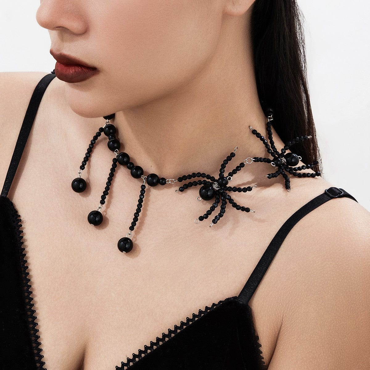 Gothic Crystal Beaded Spider Tassel Necklace - ArtGalleryZen