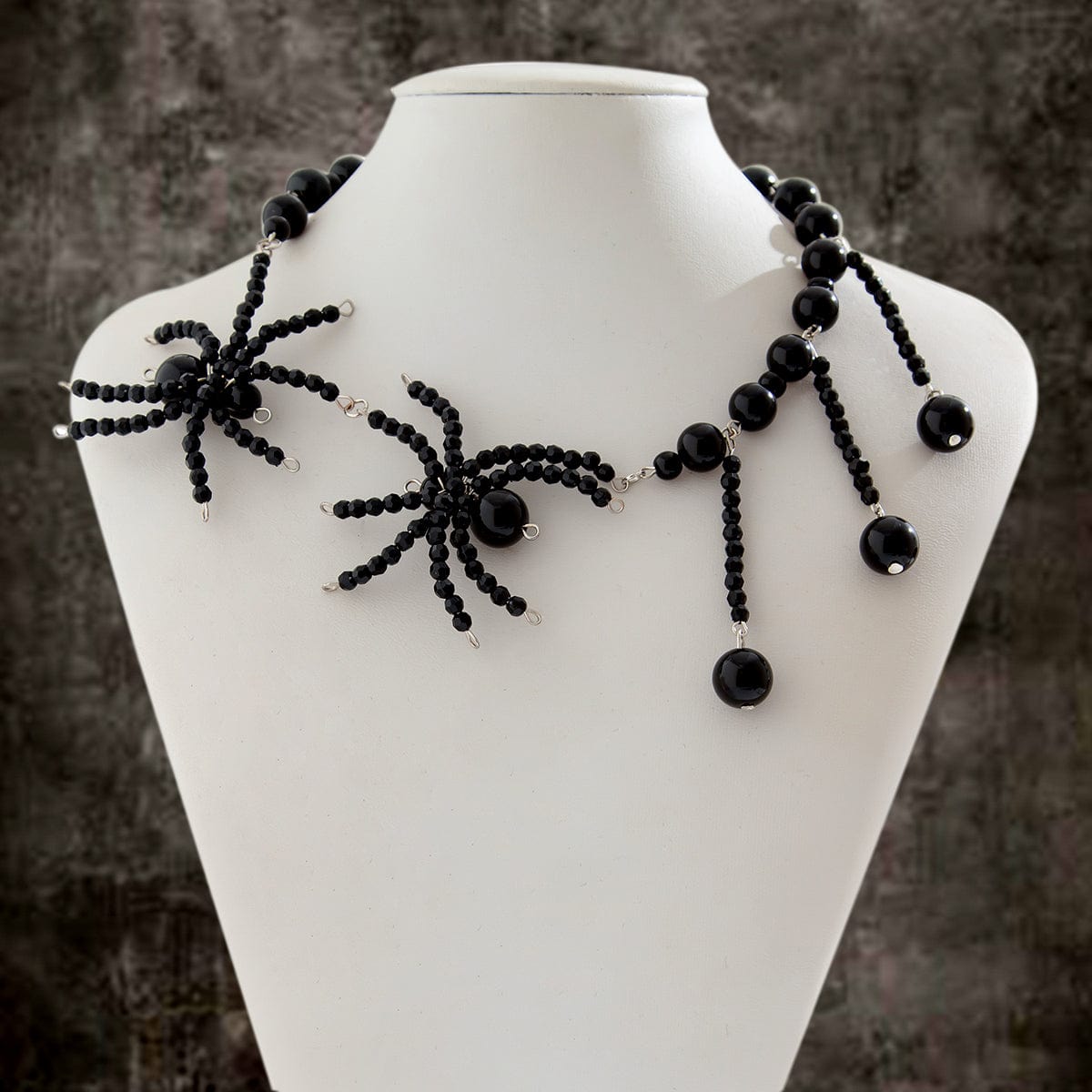 Gothic Crystal Beaded Spider Tassel Necklace