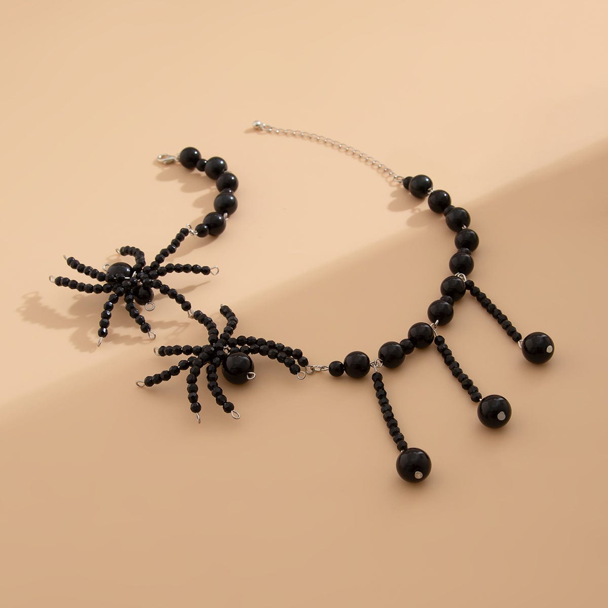 Gothic Crystal Beaded Spider Tassel Necklace