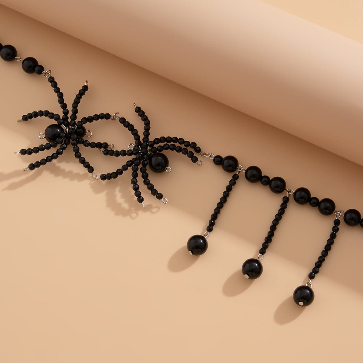 Gothic Crystal Beaded Spider Tassel Necklace