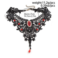 Thumbnail for Gothic Crystal Inlaid Cross Charm Floral Lace Choker Necklace - ArtGalleryZen