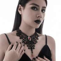 Thumbnail for Gothic Crystal Inlaid Cross Charm Floral Lace Choker Necklace - ArtGalleryZen