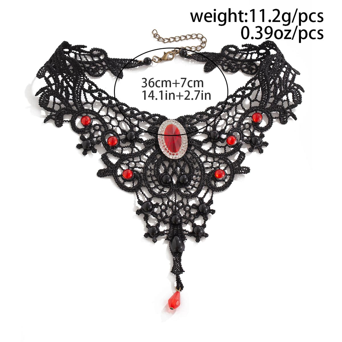 Gothic Crystal Inlaid Cross Charm Floral Lace Choker Necklace