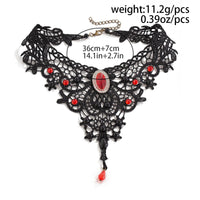 Thumbnail for Gothic Crystal Inlaid Cross Charm Floral Lace Choker Necklace